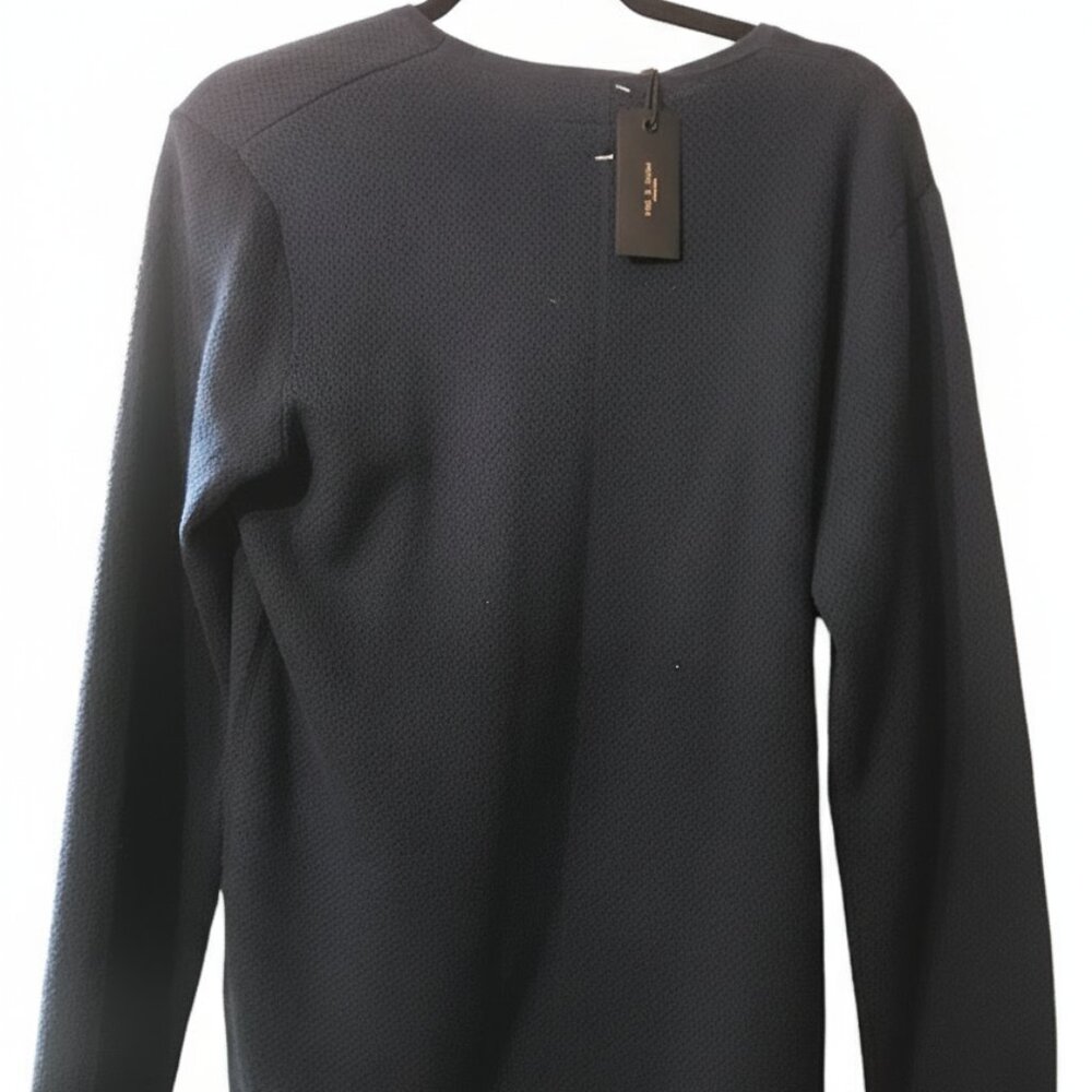 Rag & Bone Navy Bennet Crew Sweater, Size S, NWT Waffle Pointelle Wool/Cotton - Picture 2 of 10